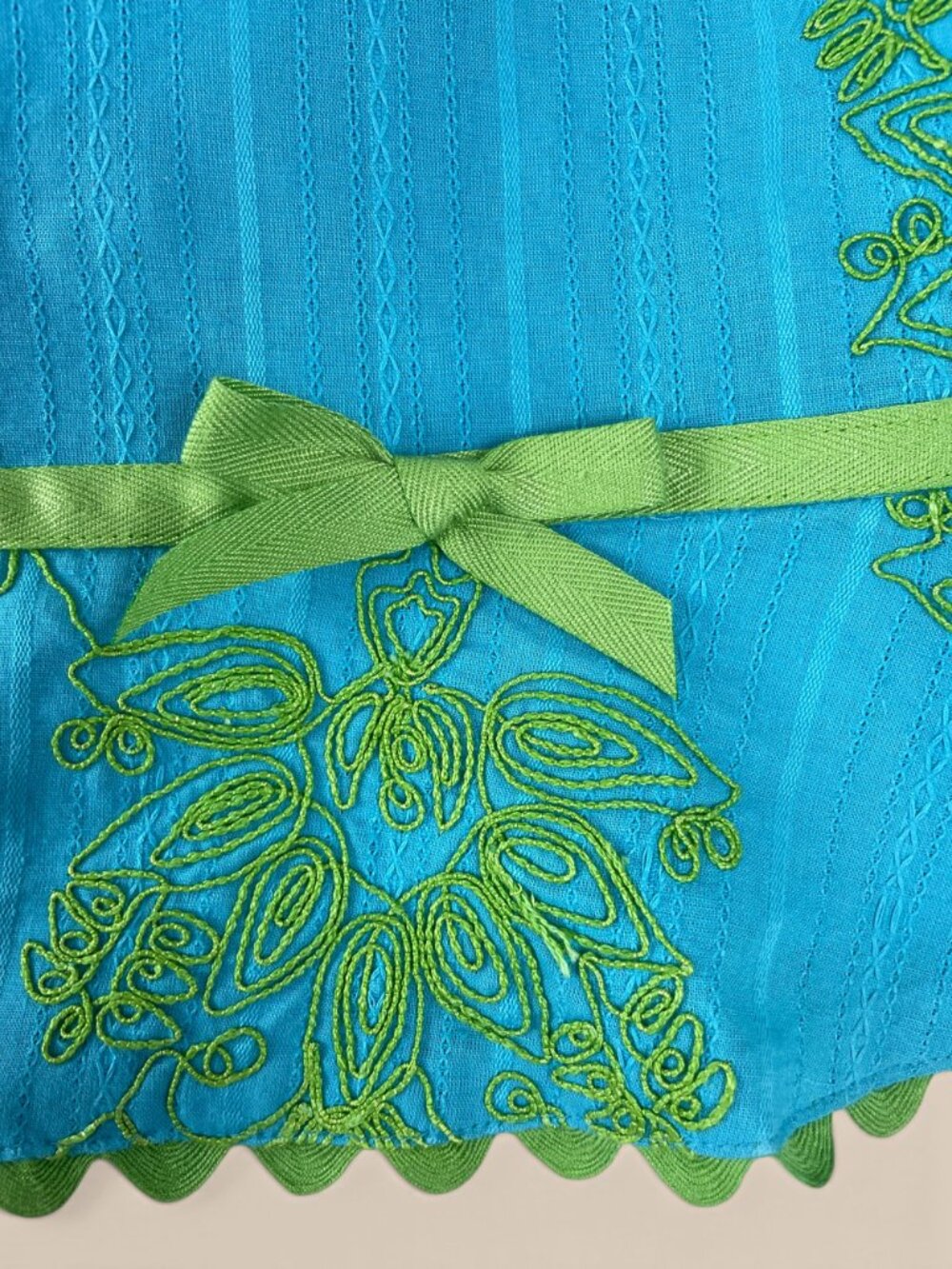 VTG Nanette Lepore Mini Skirt Embroidered Ribbon Blue Green Y2K Made in USA 10 - Picture 4 of 8